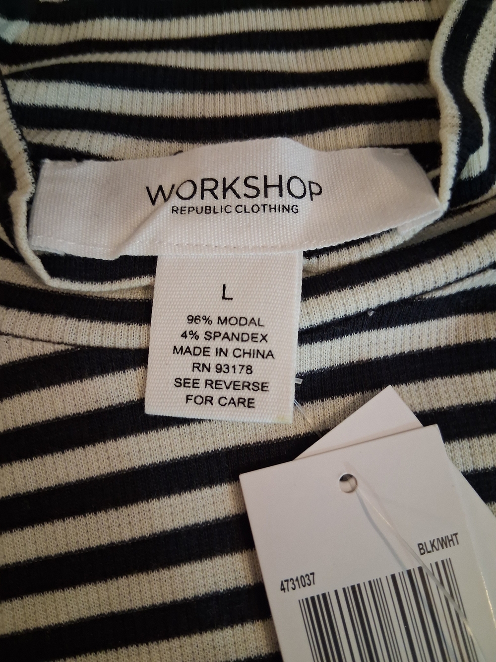 Workshop Republic Clothing Black & White Striped Sleeveless Mock Neck Tank - Picture 5 of 5